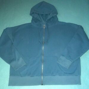 TIME AND TRU blue hooded zip up sweatshirt drawstrings 2 front pockets size L